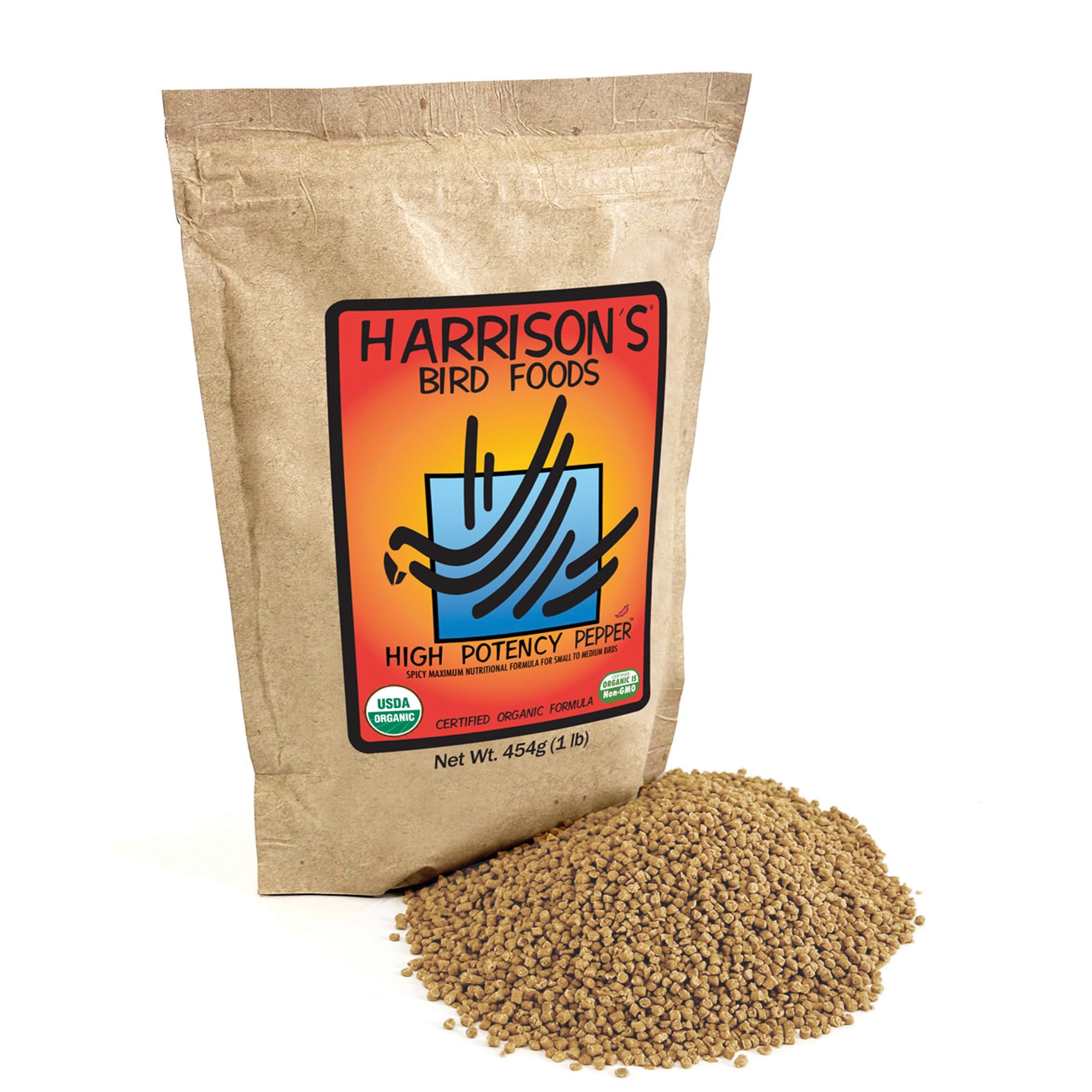 Harrison's Bird Foods haute puissance, boîte 454 g, idéal pour petits et moyens oiseaux.