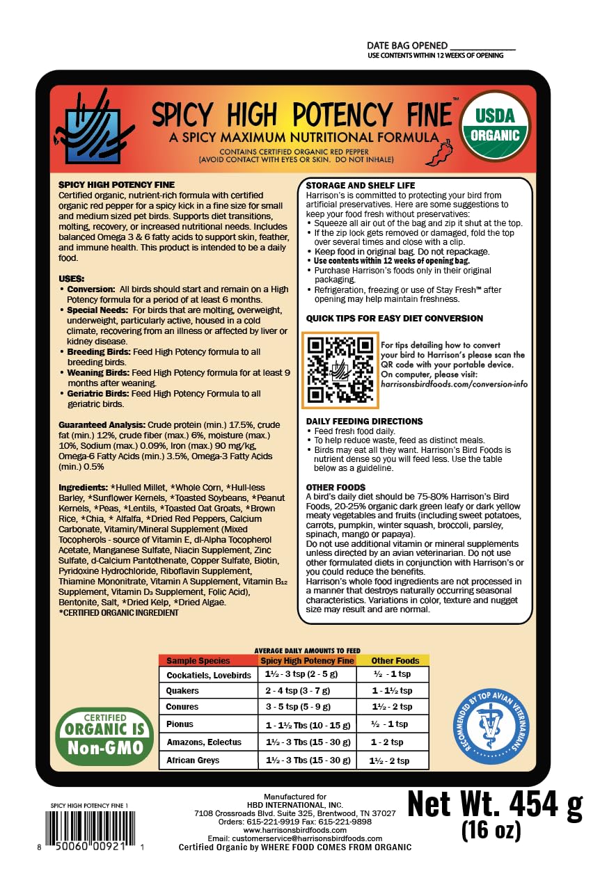 Ingrédients organiques et sans OGM, source de grains entiers et légumineuses.