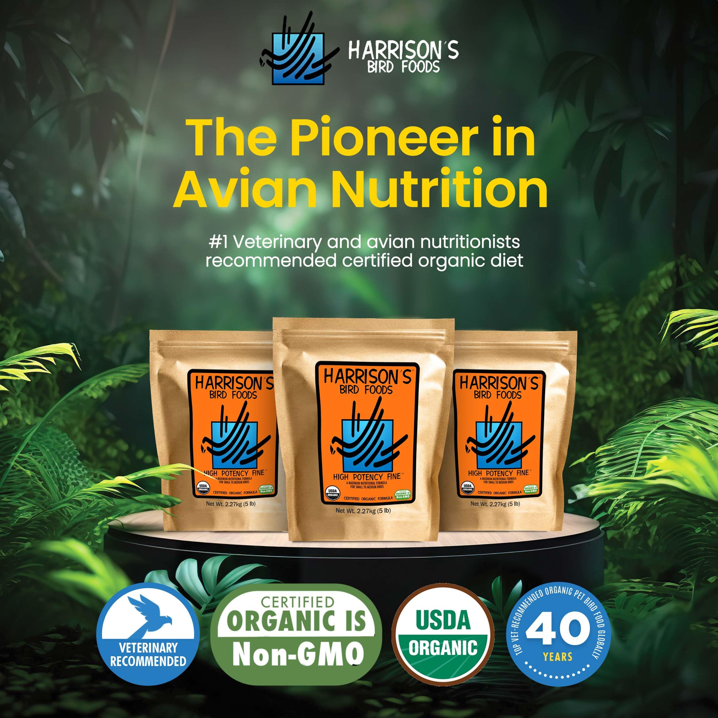 Harrison's Bird Foods met en avant les oméga-3 et oméga-6 dans la recette.