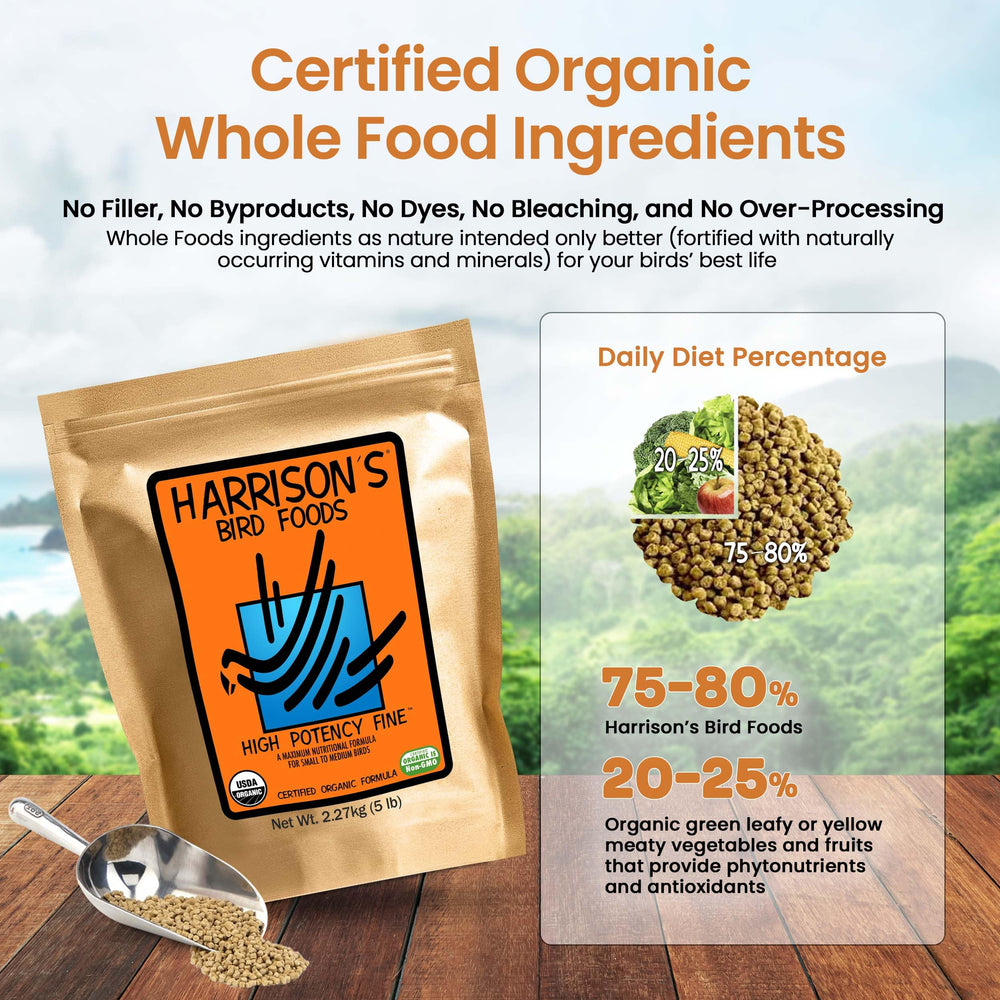 Harrison's Bird Foods indique une protéine brute minimale de 17,5%.