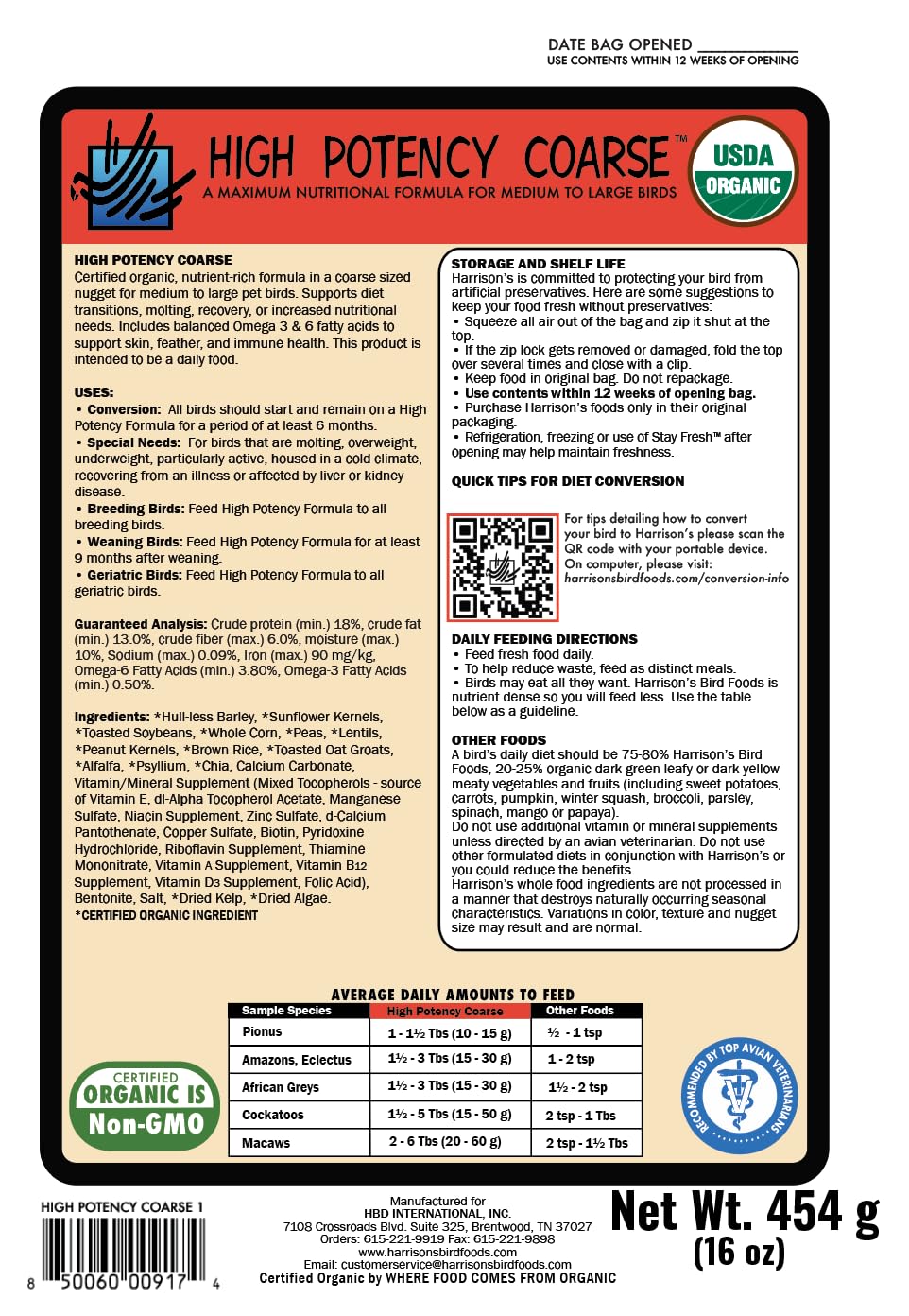 Harrison's Bird Foods – Grains en bol, nourrissant énergie naturelle pour les oiseaux.