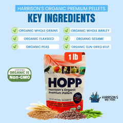Emballage biologique certifié Harrison's granules pour oiseaux adultes.