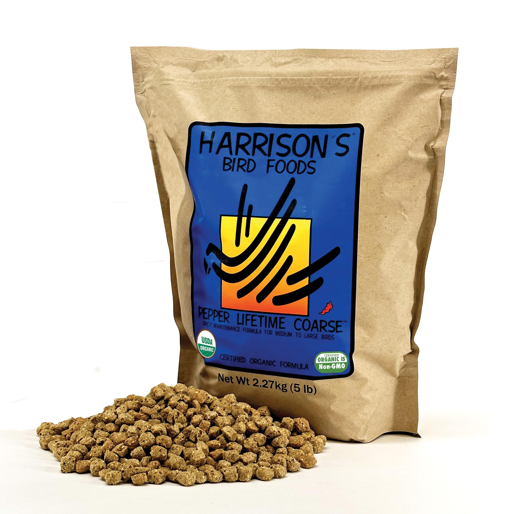 Harrison's Pepper Lifetime Coarse dans un emballage 5 lb, pratique pour les grandes espèces.