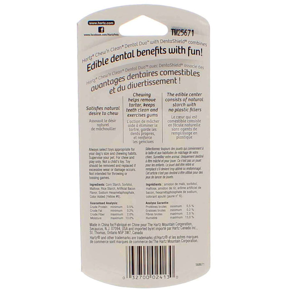 Saveur bacon du Hartz Chew N Clean Duo pour friandise longue durée.