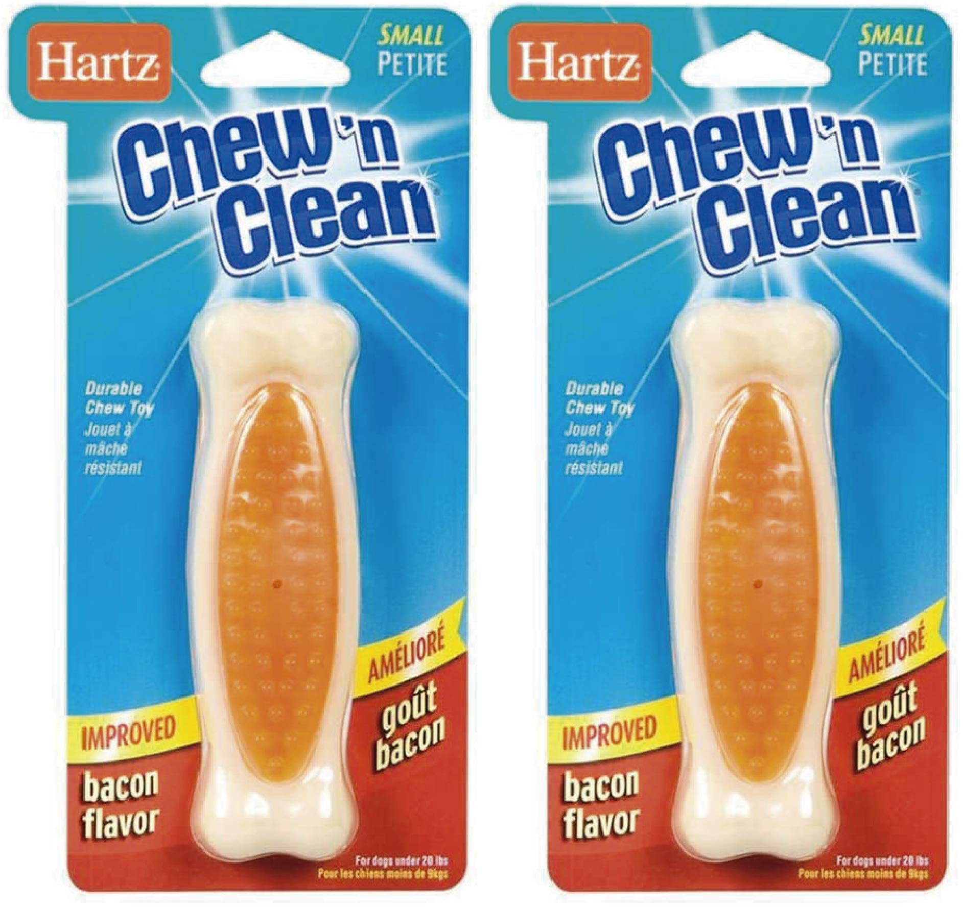 Hartz Chew'n Clean Tuff Bone bacon, jouet durable pour petit chien, lot de 2.
