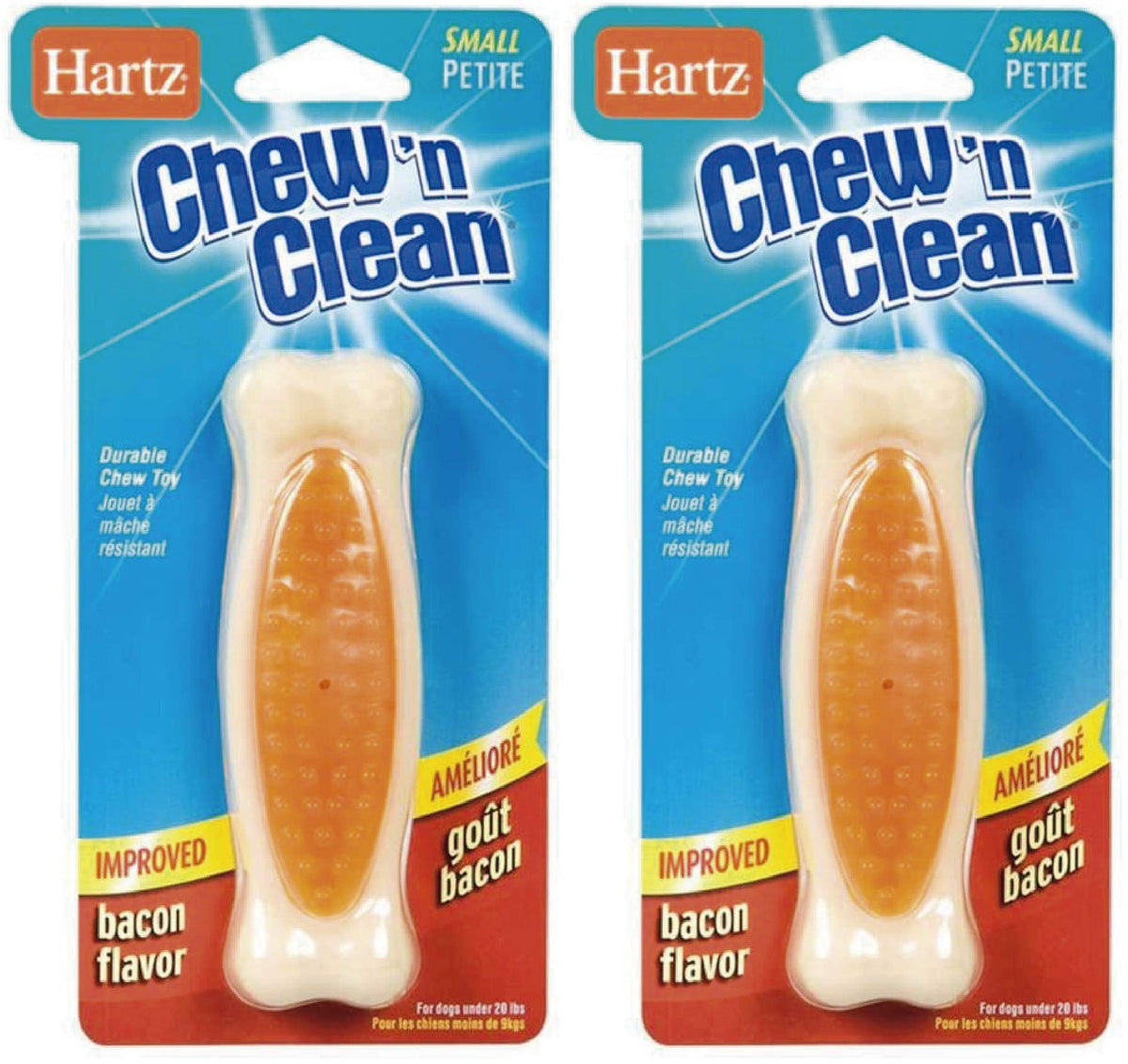 Hartz Chew'n Clean Tuff Bone bacon, jouet durable pour petit chien, lot de 2.