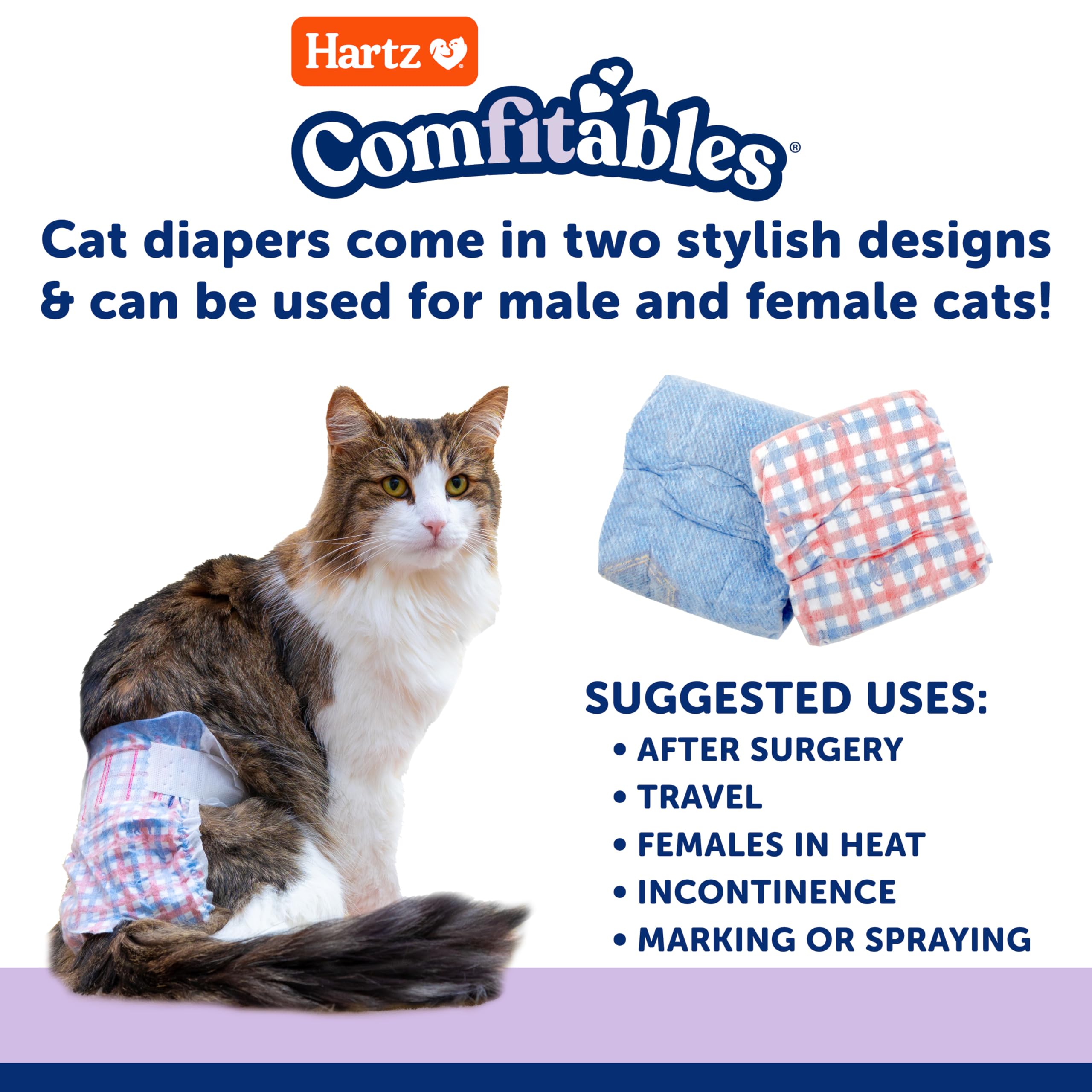 Hartz Comfitables Cat Diapers noyau ultra-absorbant et protection jusqu'à 12 heures