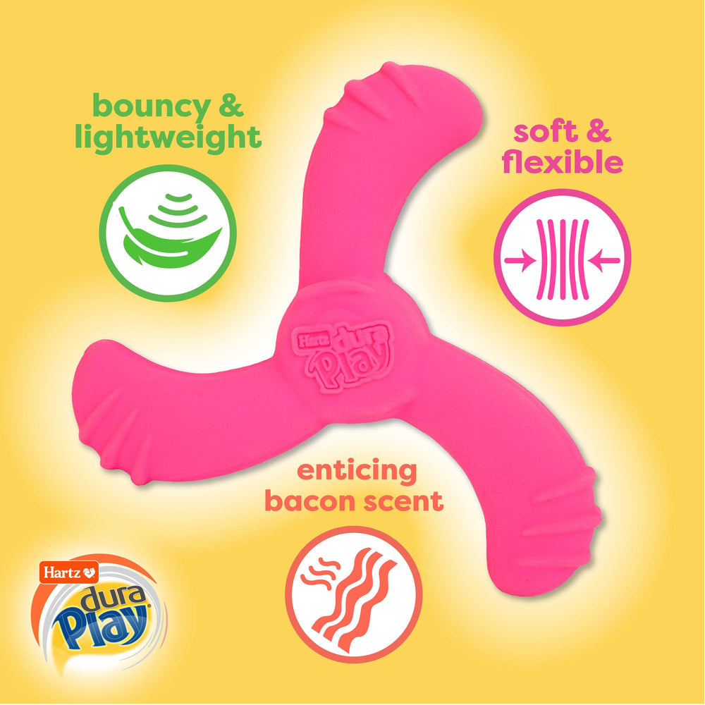 Jouet Hartz Duraplay odeur bacon, latex doux et mousse pour mâcher en sécurité.