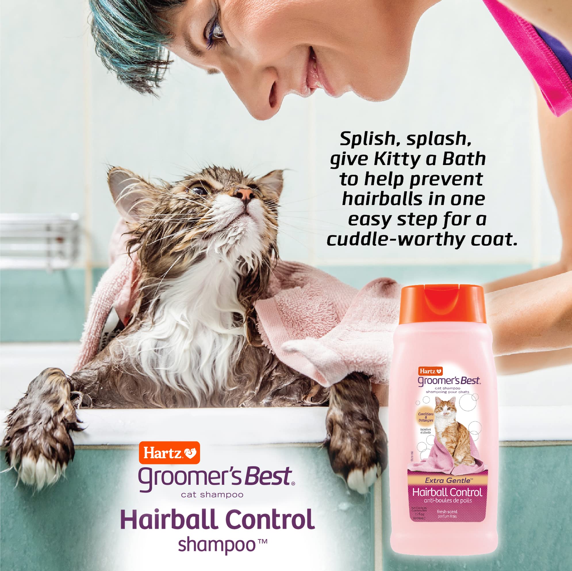 Hartz Groomer's Best Cat Shampoo — parfum frais, expérience de bain agréable pour chats.