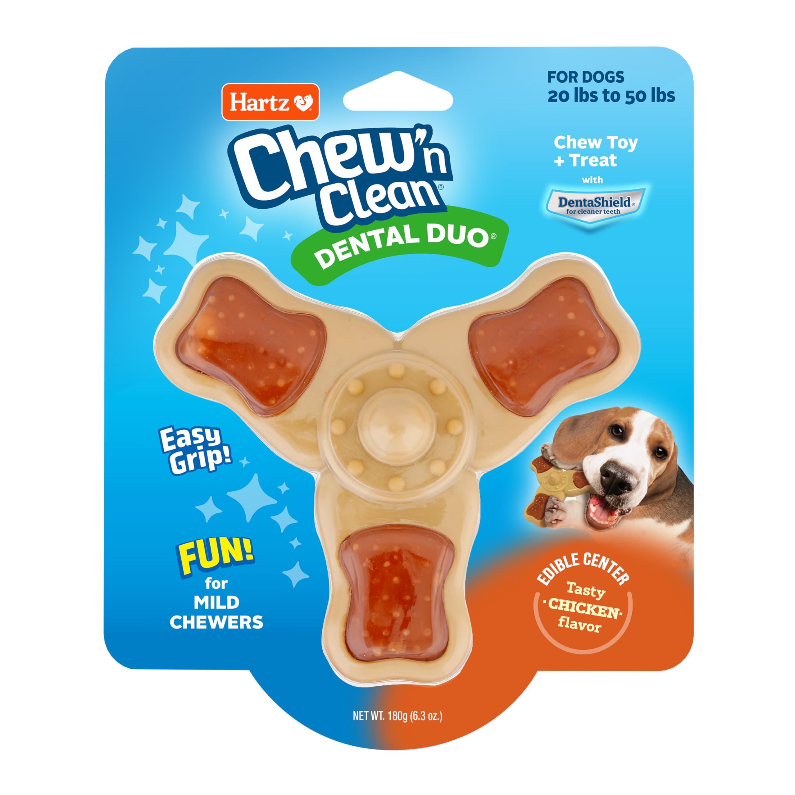 Jouet Hartz tri-point en nylon pour chien, stimule les gencives lors du mâchage.