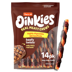 Hartz Oinkies Beefy Twists emballage attrayant pour rangement pratique.