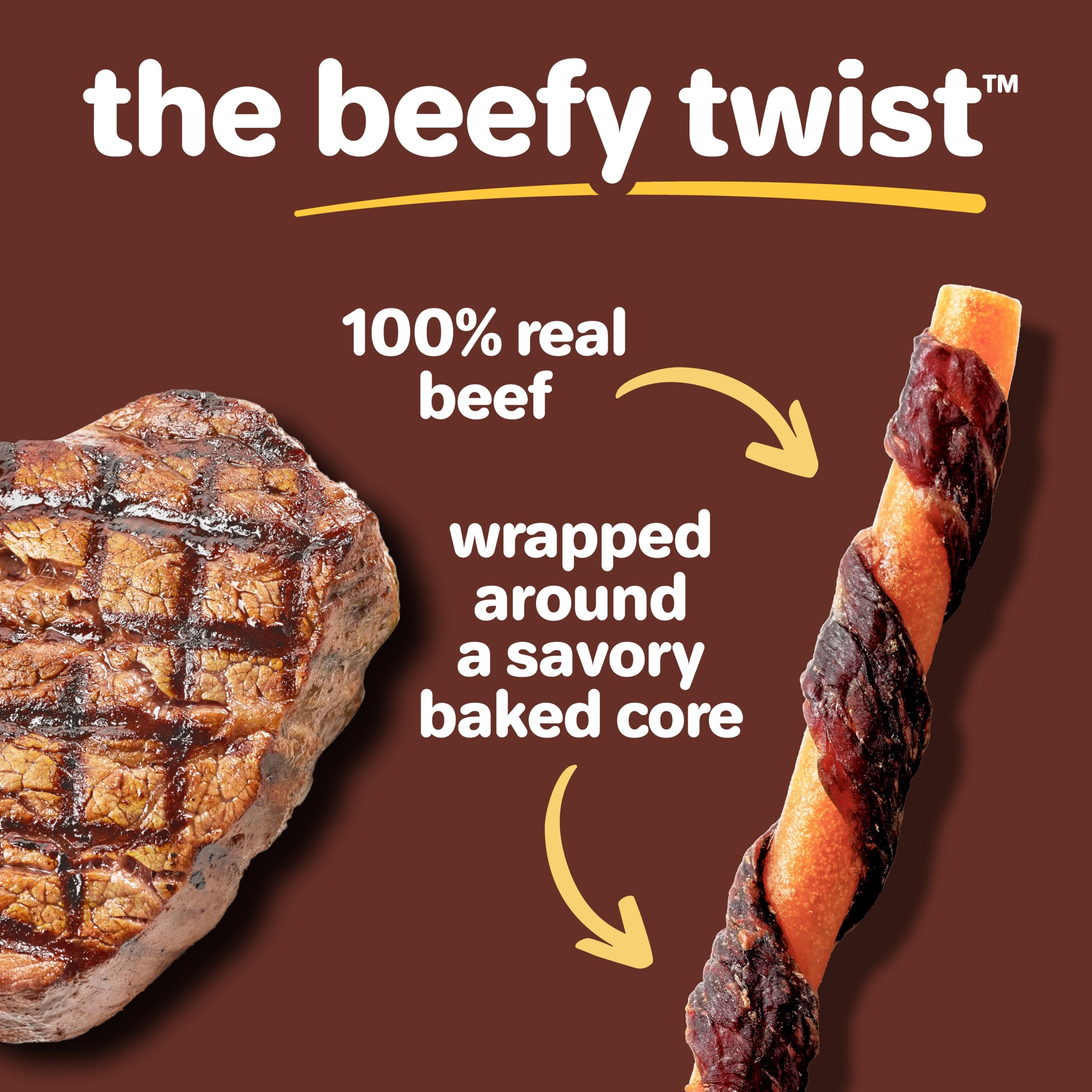 Hartz Oinkies Beefy Twists enveloppe-boeuf avec bœuf 100% réel et saveur riche.