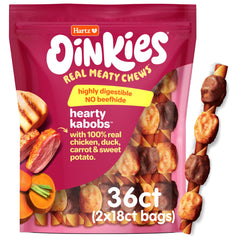 Hartz Oinkies Hearty Kabob: plateau d'ingrédients visibles pour chiens gourmets.