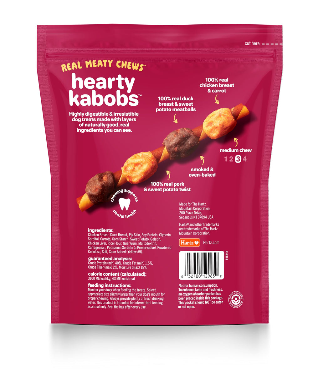 Boulettes canard reel illustrant les saveurs Hartz Oinkies Kabobs.