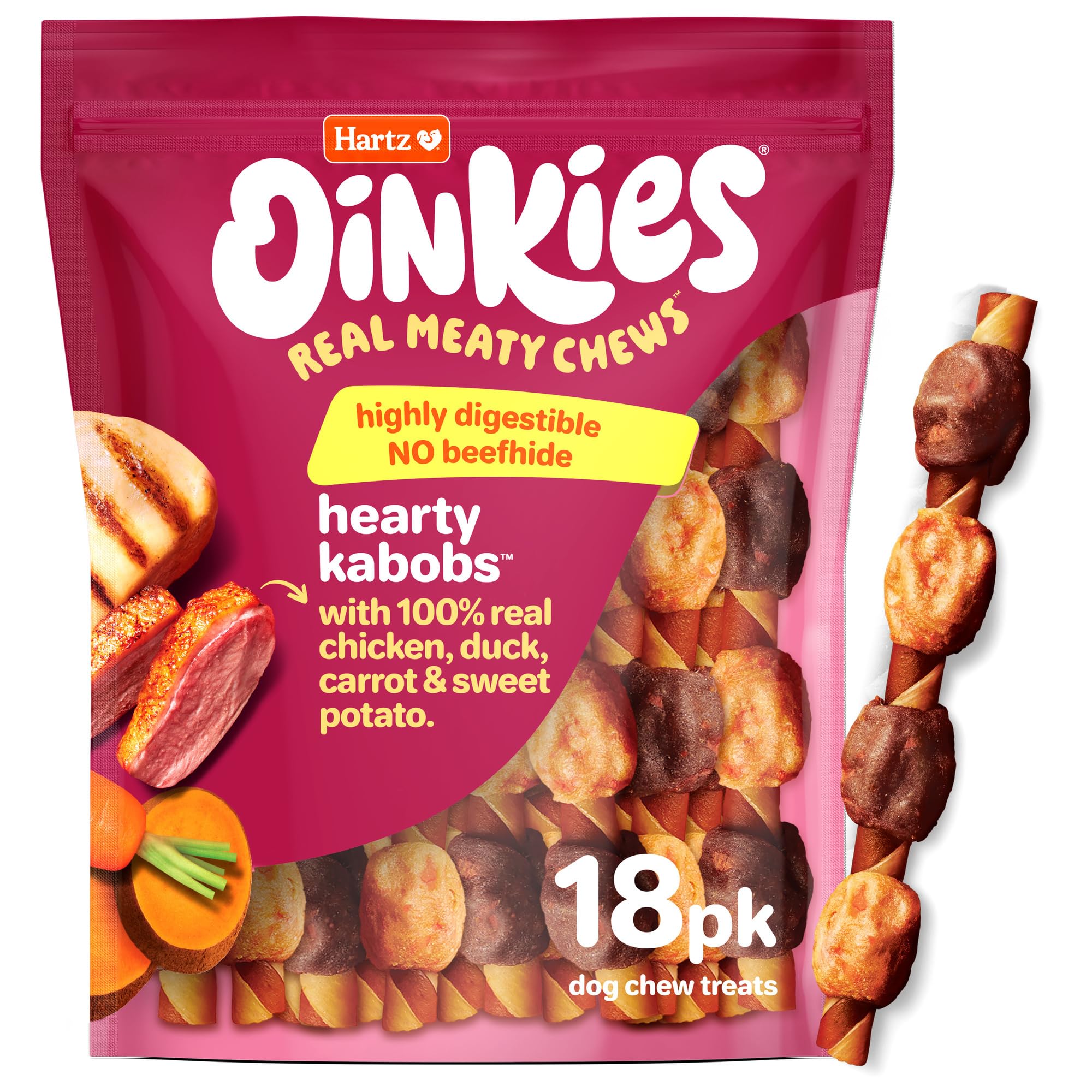 Hartz Oinkies Kabobs emballage clair montrant friandises digestibles.