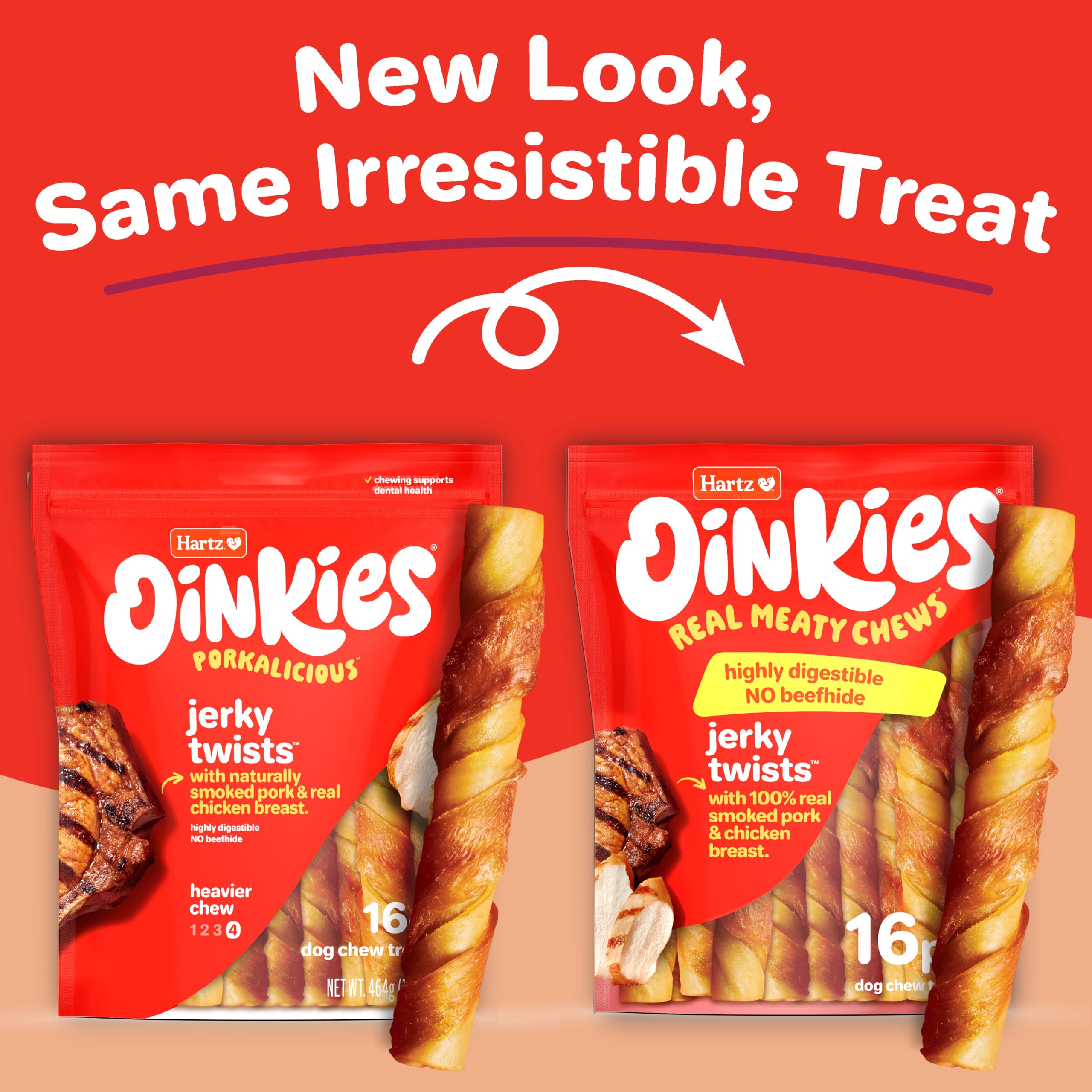 Hartz Oinkies: peau de porc fumée, détail enrobage de poulet.