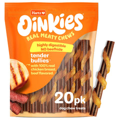 Hartz Oinkies Tender Bullies – cœur boeuf enrobé poulet, récompense savoureuse et digestible.