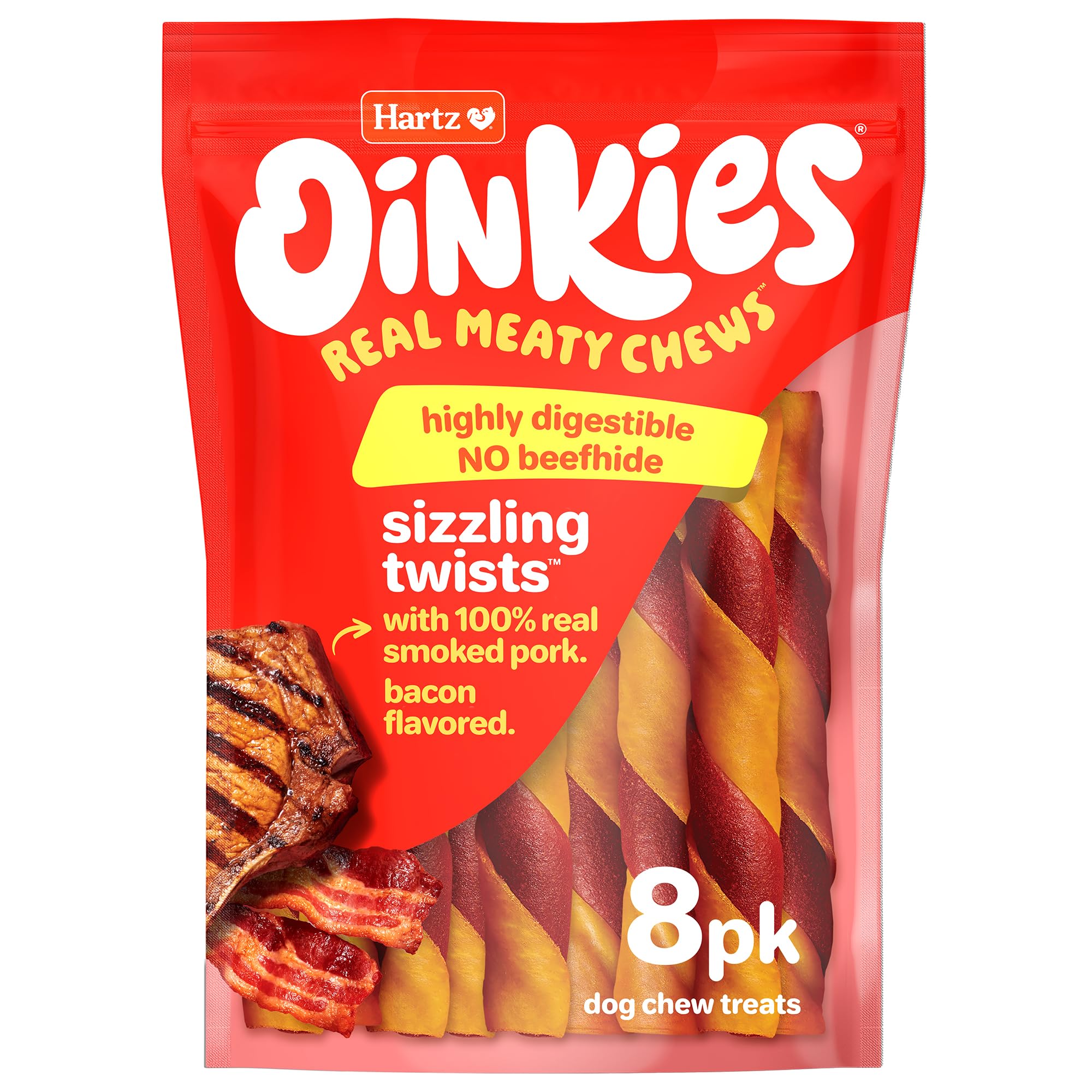 Friandise Hartz Oinkies torsades bacon sans peau de bœuf, savoureuse