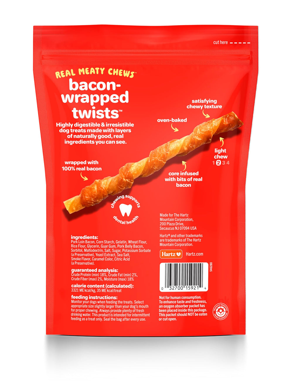 Hartz Oinkies torsades-wrap-bacon – friandise bacon réelle idéale pour l’entraînement.