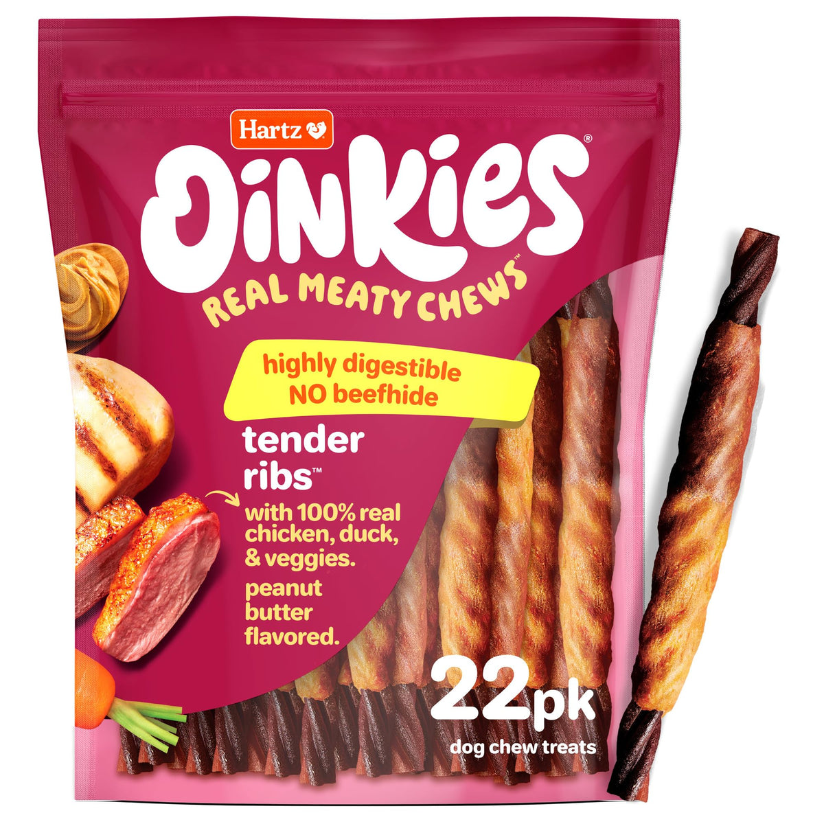 Hartz Oinkies Tranches Tendres emballage attrayant, récompense pratique pour chien.