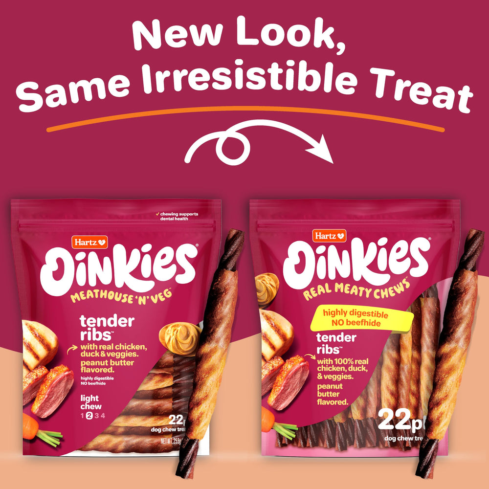 Hartz Oinkies Tranches Tendres ingrédients réels visibles pour une mastication savoureuse.