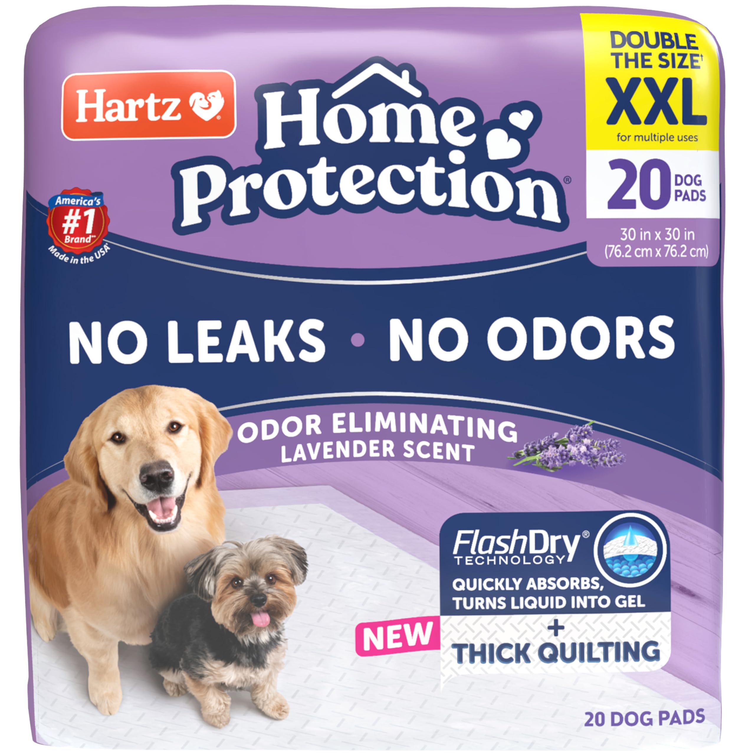 Tapis-chien Hartz absorbant lavande, absorption rapide idéal pour les accidents nocturnes.