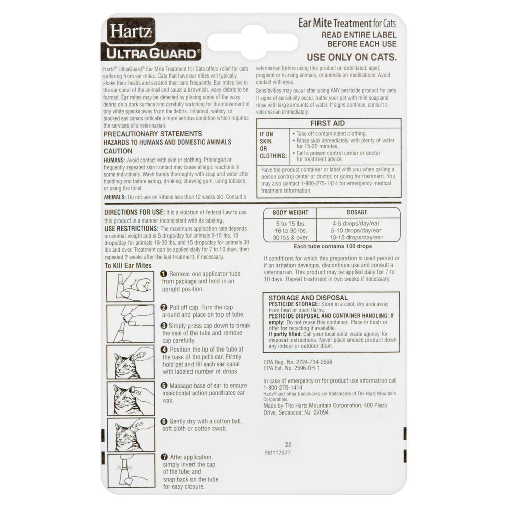 Hartz soin oreilles chat - flacon doseur et utilisation domestique.