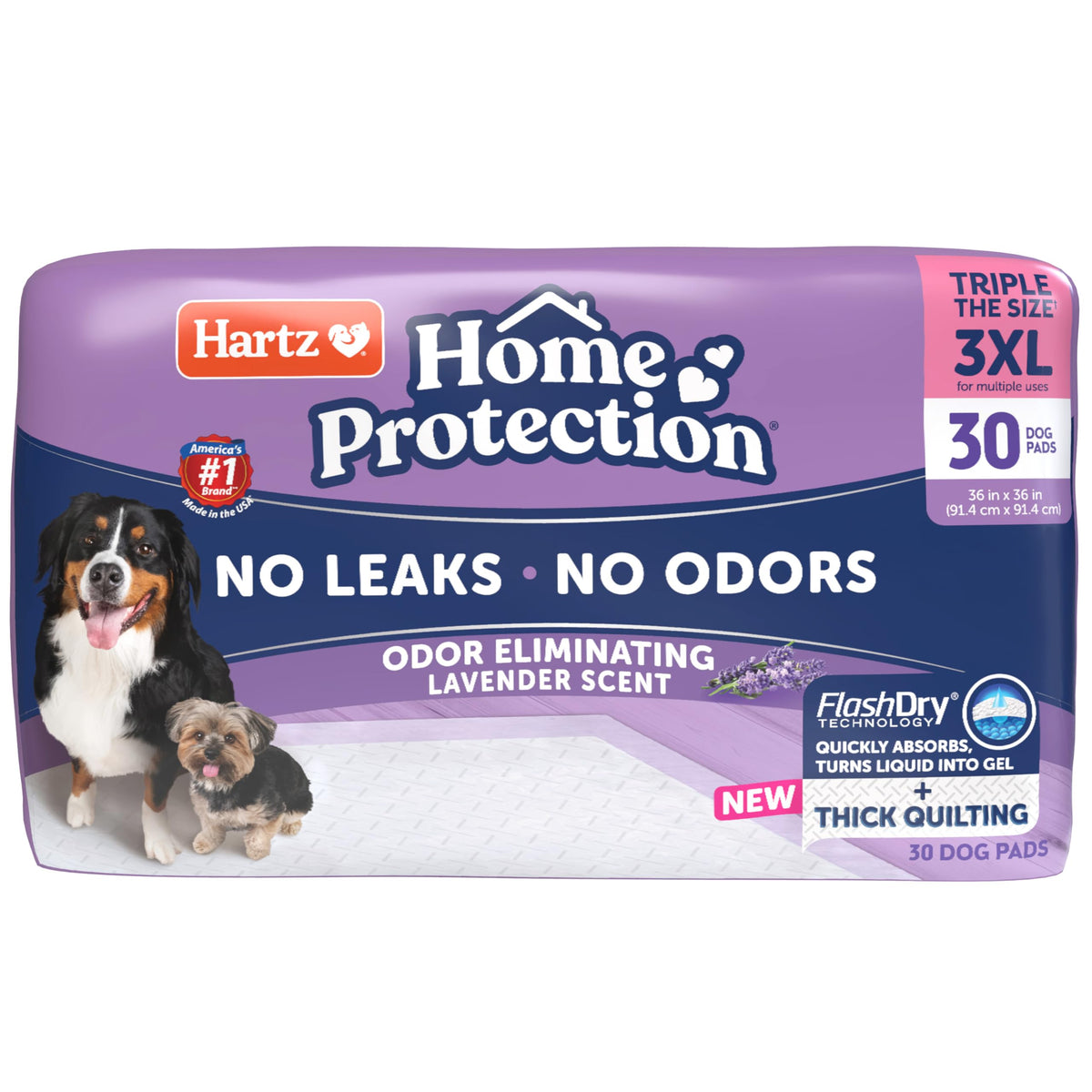 Hartz tapis-chien absorbant lavande 3XL pour retenir les liquides.
