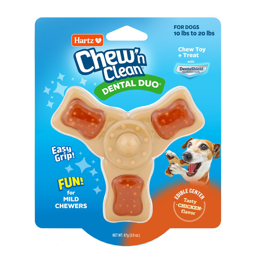 Hartz Tri-Point – jouet poulet petit, stimule la mastication et peut aider à nettoyer les dents.