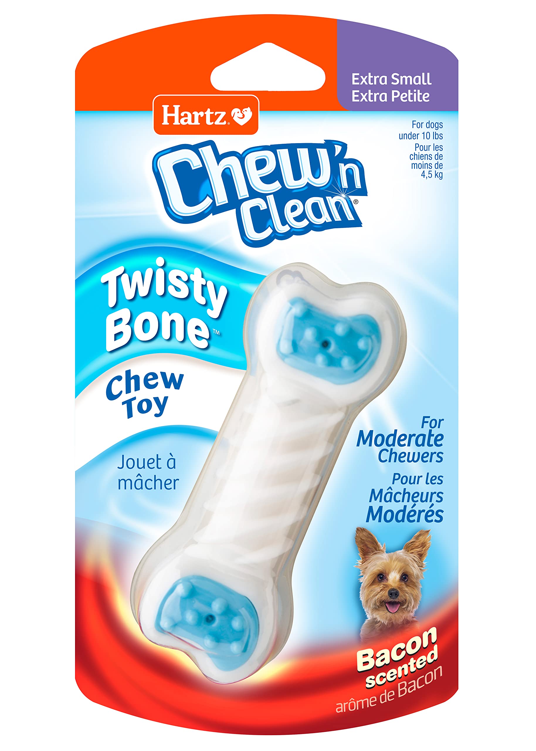 Hartz Twist Bone petite, arôme bacon, stimule l'intérêt et favorise le jeu détendu.