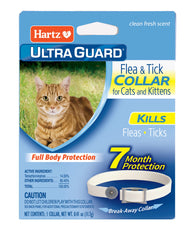 Collier Hartz UltraGuard pour chat blanc protégeant contre puces et tiques.