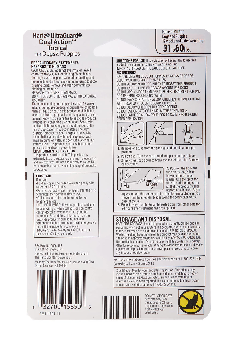 Hartz UltraGuard: emballage de six tubes pour chiens.