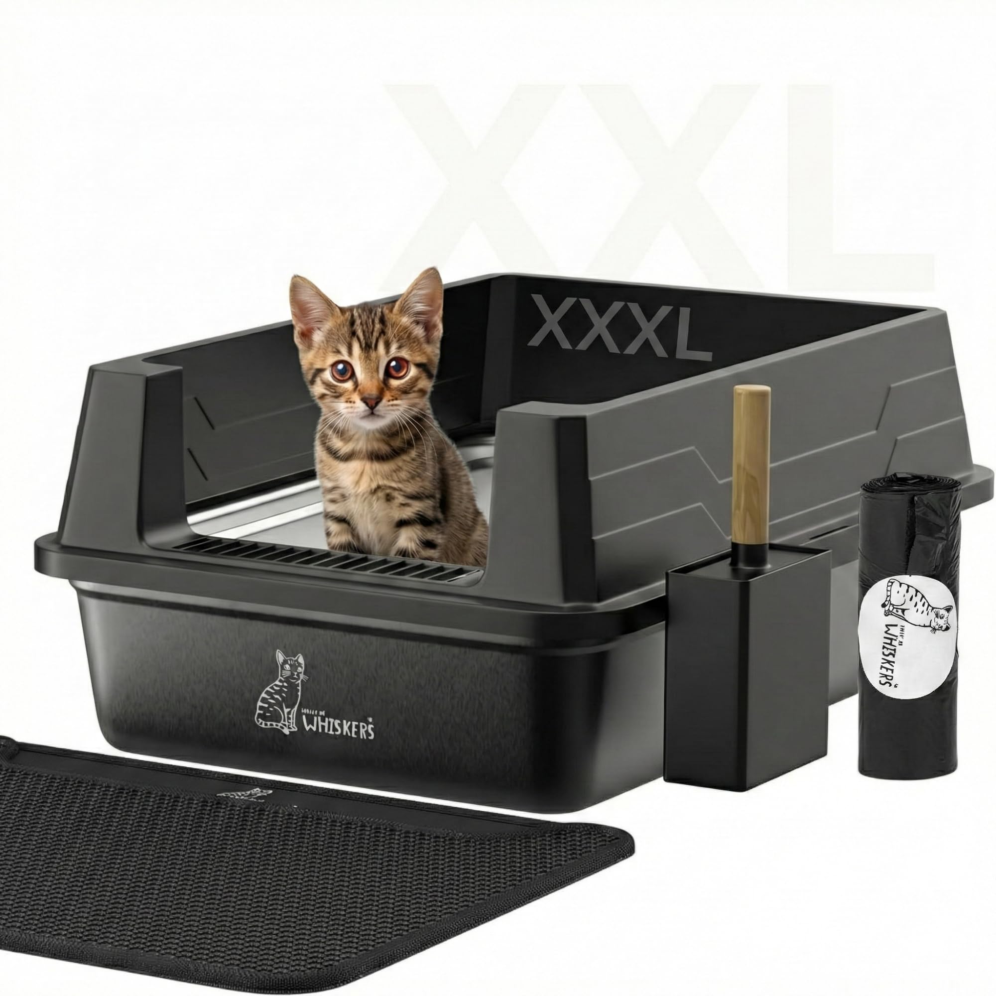 HAUS OF WHISKERS XXXL boîte litière inox – espace généreux pour gros chats et propreté durable