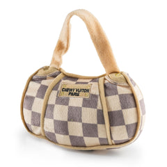 Haute Diggity Dog Checker Chewy Vuiton sac à main taupe – jouet interactif durable pour chiens.