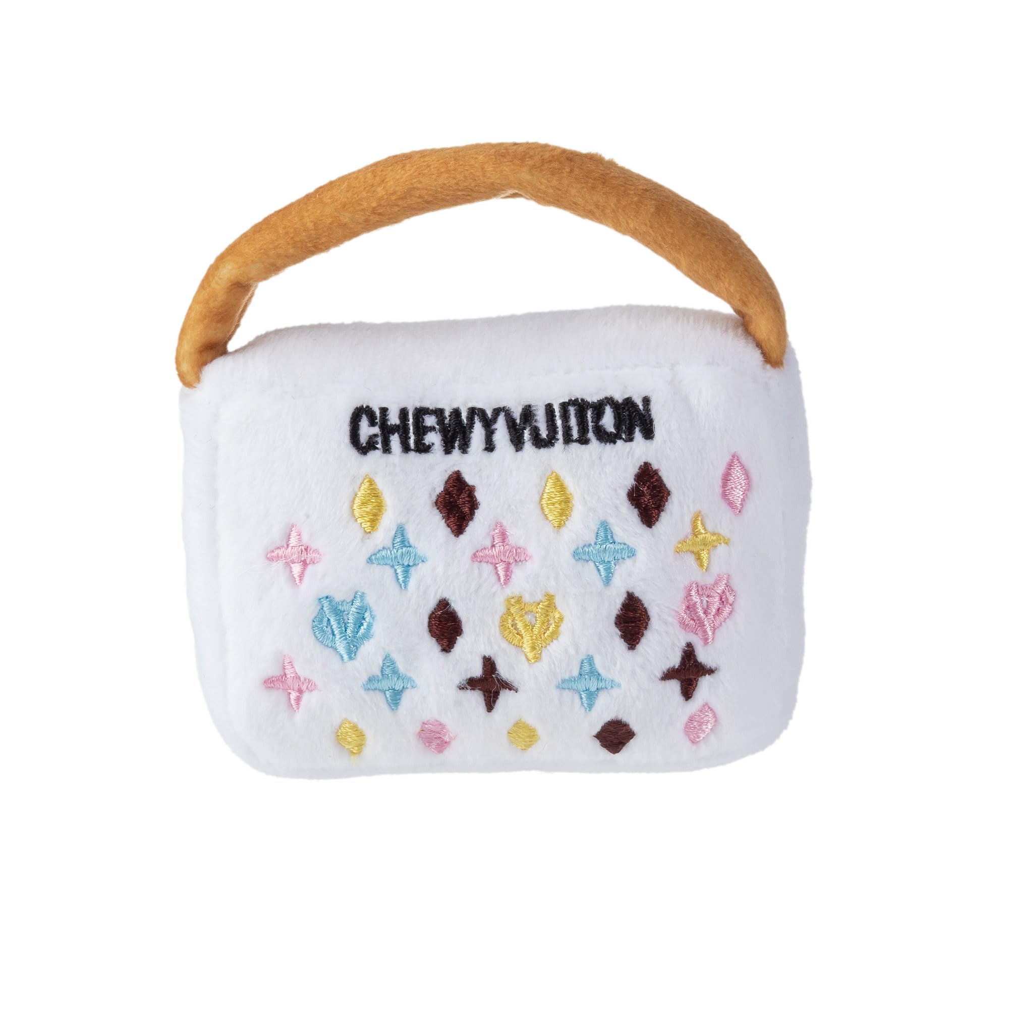 Haute Diggity Dog White Chewy Vuiton Handbag avec sifflet interne pour stimulation mentale.
