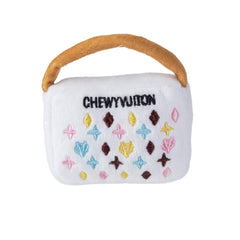 Haute Diggity Dog White Chewy Vuiton Handbag avec sifflet interne pour stimulation mentale.