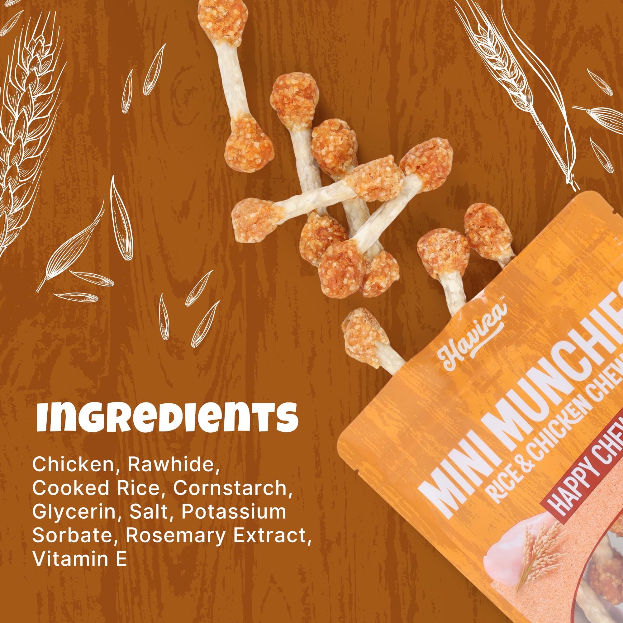Havira enrobage poulet-riz, bouchée savoureuse pour petites races qui aiment mâcher.