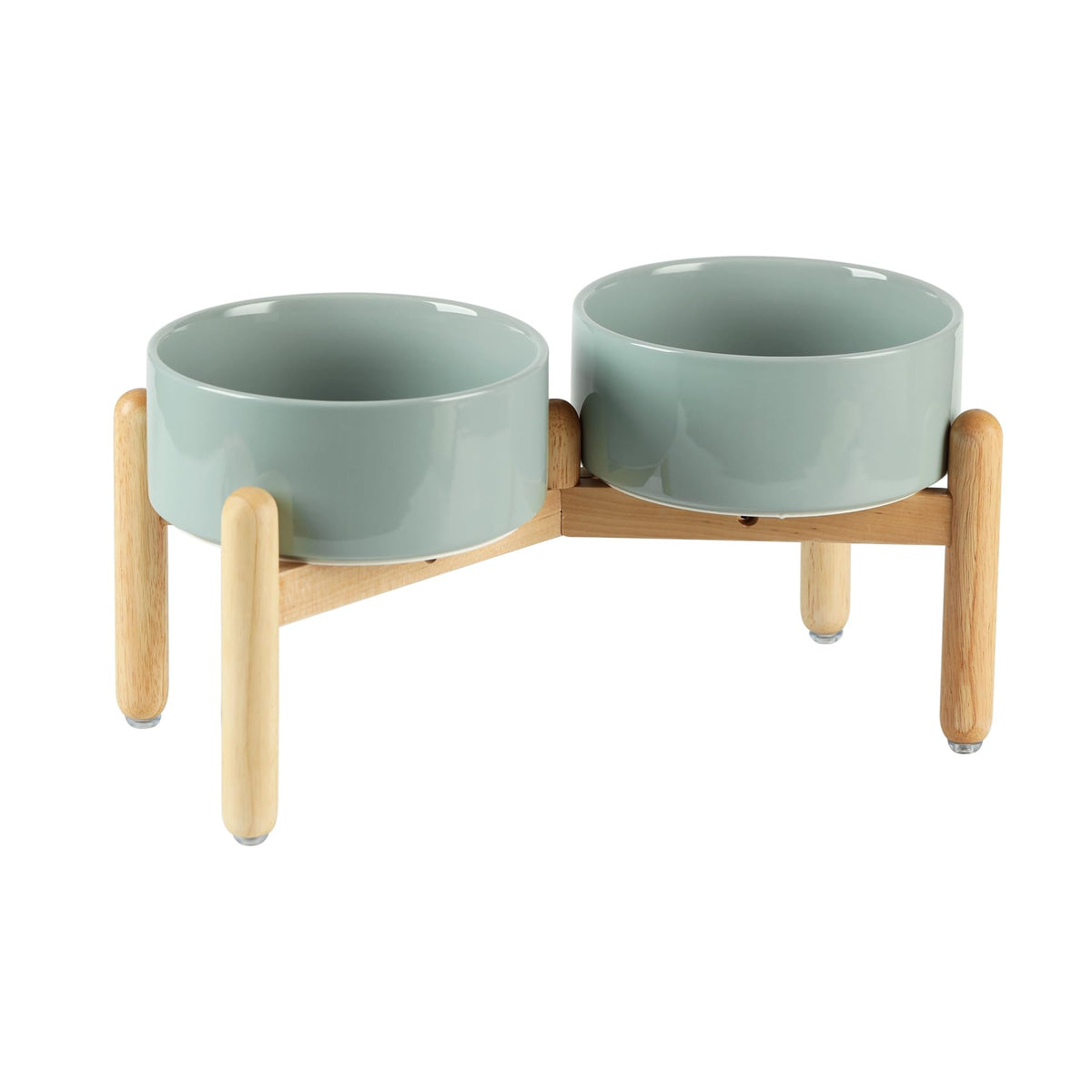 Bols élevés Havniva en céramique avec support en bois, posture de repas confortable.