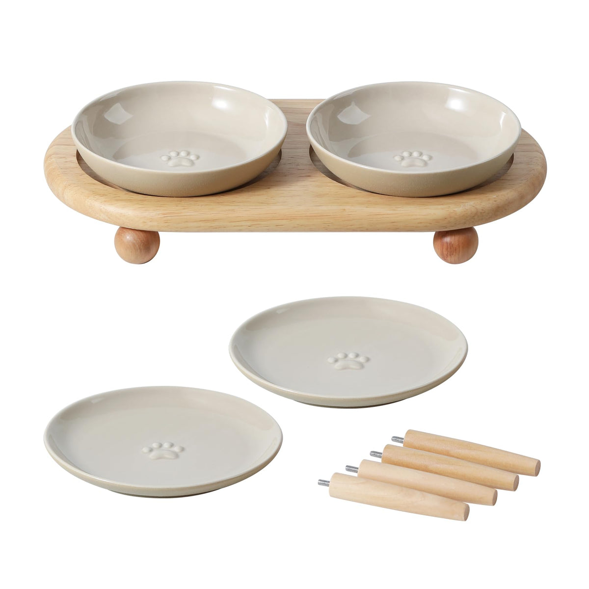 Gourdes en céramique sur socle surélevé Havniva – ensemble pratique pour repas multi-chats.