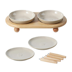Gourdes en céramique sur socle surélevé Havniva – ensemble pratique pour repas multi-chats.