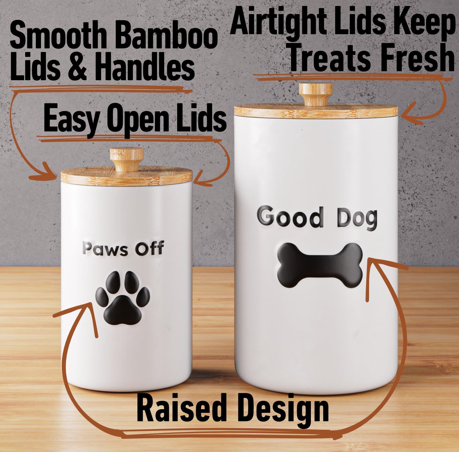 HB Design Co: Conteneur friandisses chien 7x4 avec couvercle bambou etanche.