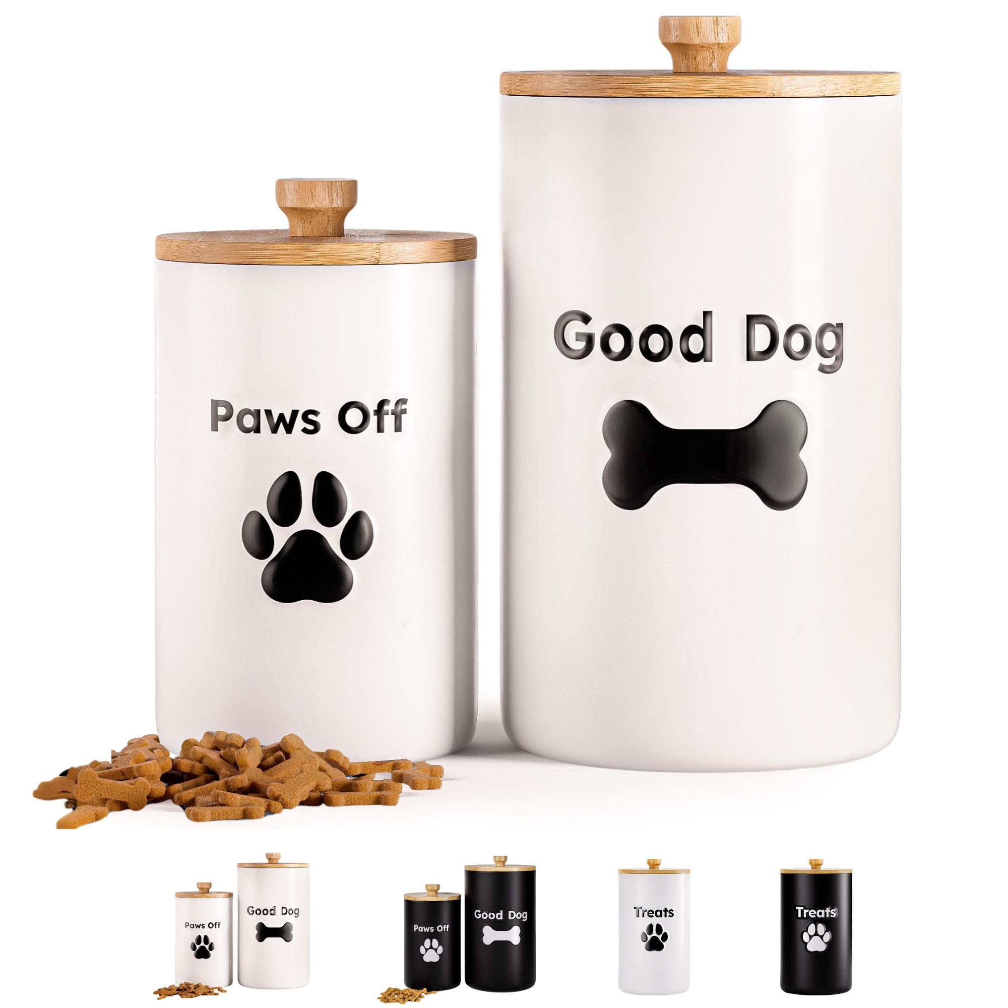 HB Design Co: Conteneur friandisses chien 9x5 avec couvercle bambou etanche.