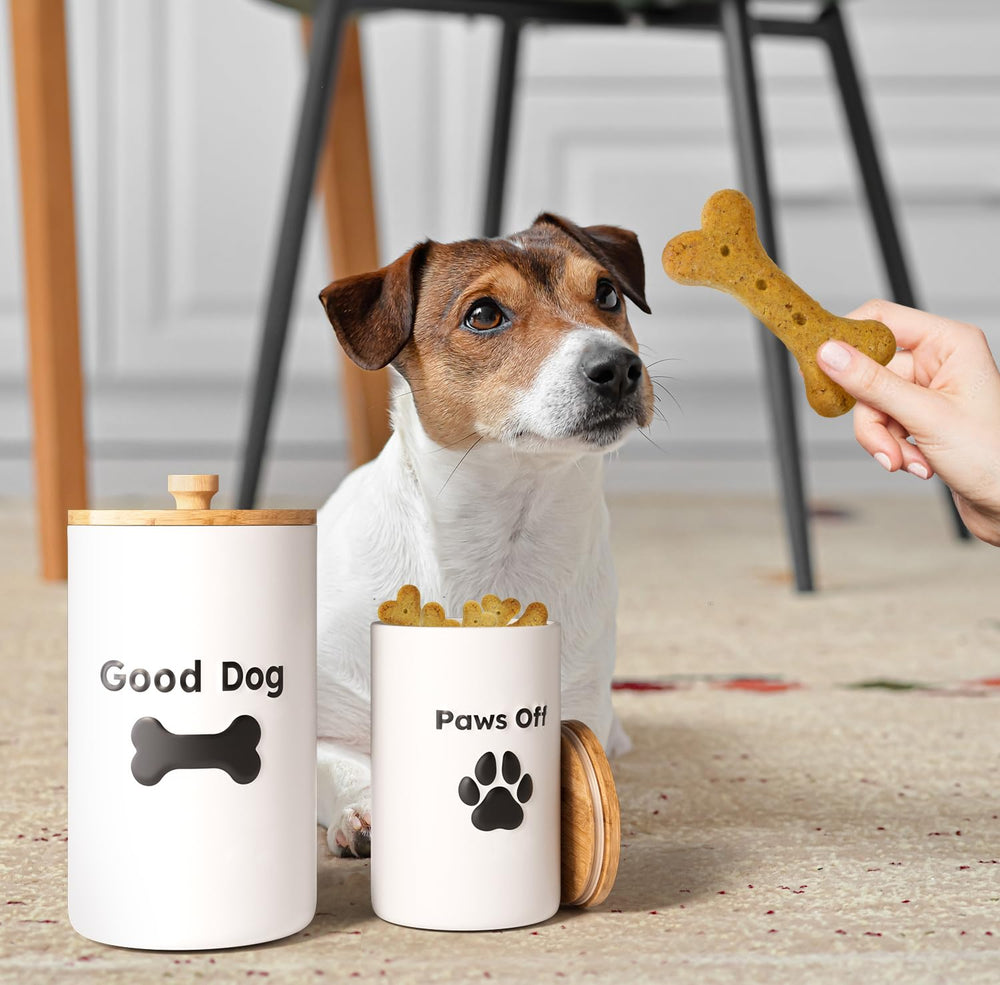 HB Design Co: Ensemble deux contenants biscuits chiens en céramique.