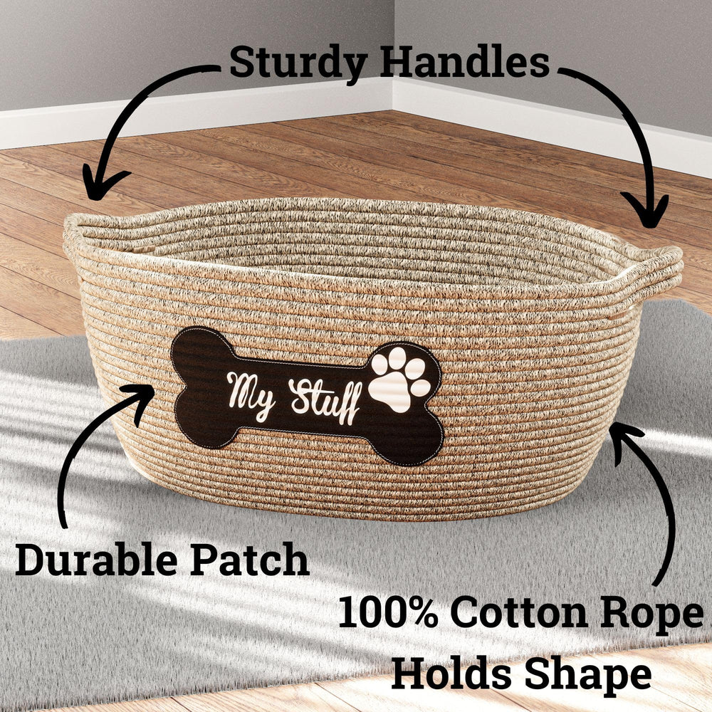 Panier-jouets-chien-corde-coton, poignées renforcées facilitant le déplacement.