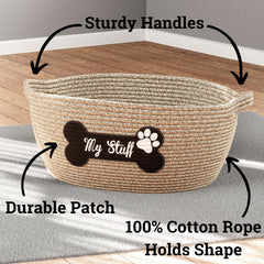 Panier-jouets-chien-corde-coton, poignées renforcées facilitant le déplacement.