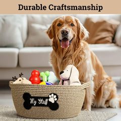 HB Design Co Panier à jouets chien, design patte et ventilation pour les jouets.