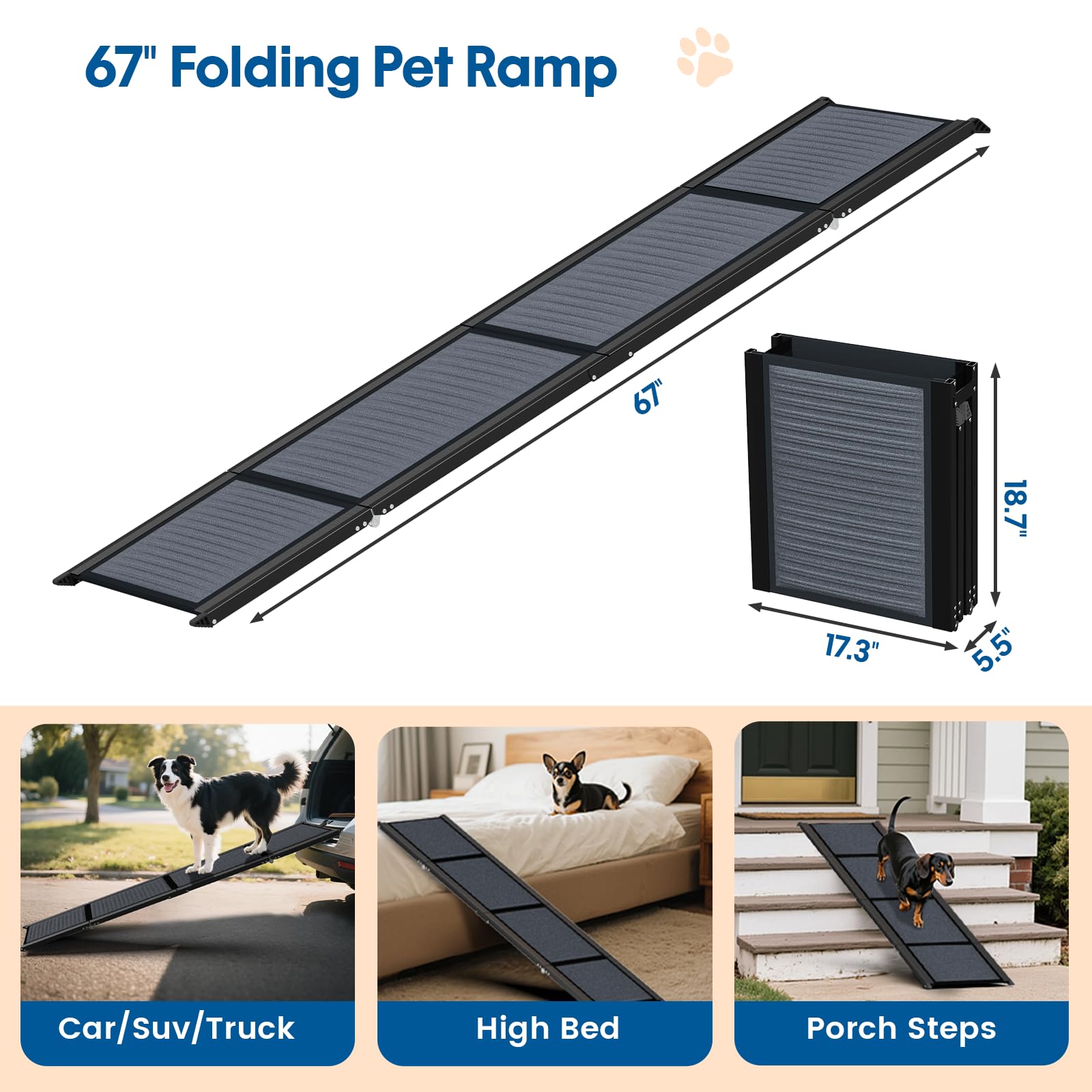 HBTower rampe-chien 17-pouces largeur offre stabilité pour grands chiens.