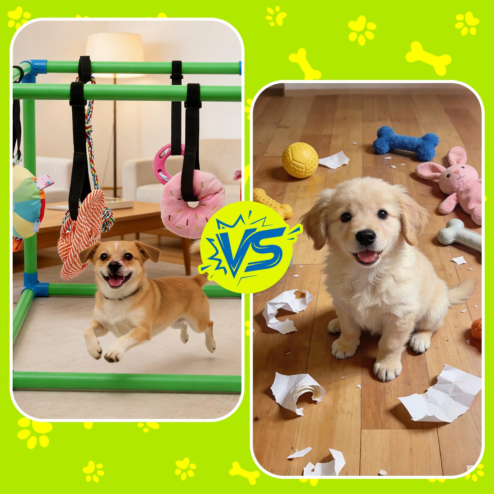 HBLEDOT Puppy Play Gym, montage rapide sans outil en intérieur.