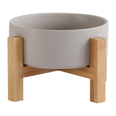 HCHLQLZ bol chat en céramique sur socle bambou, confort alimentaire élégant.