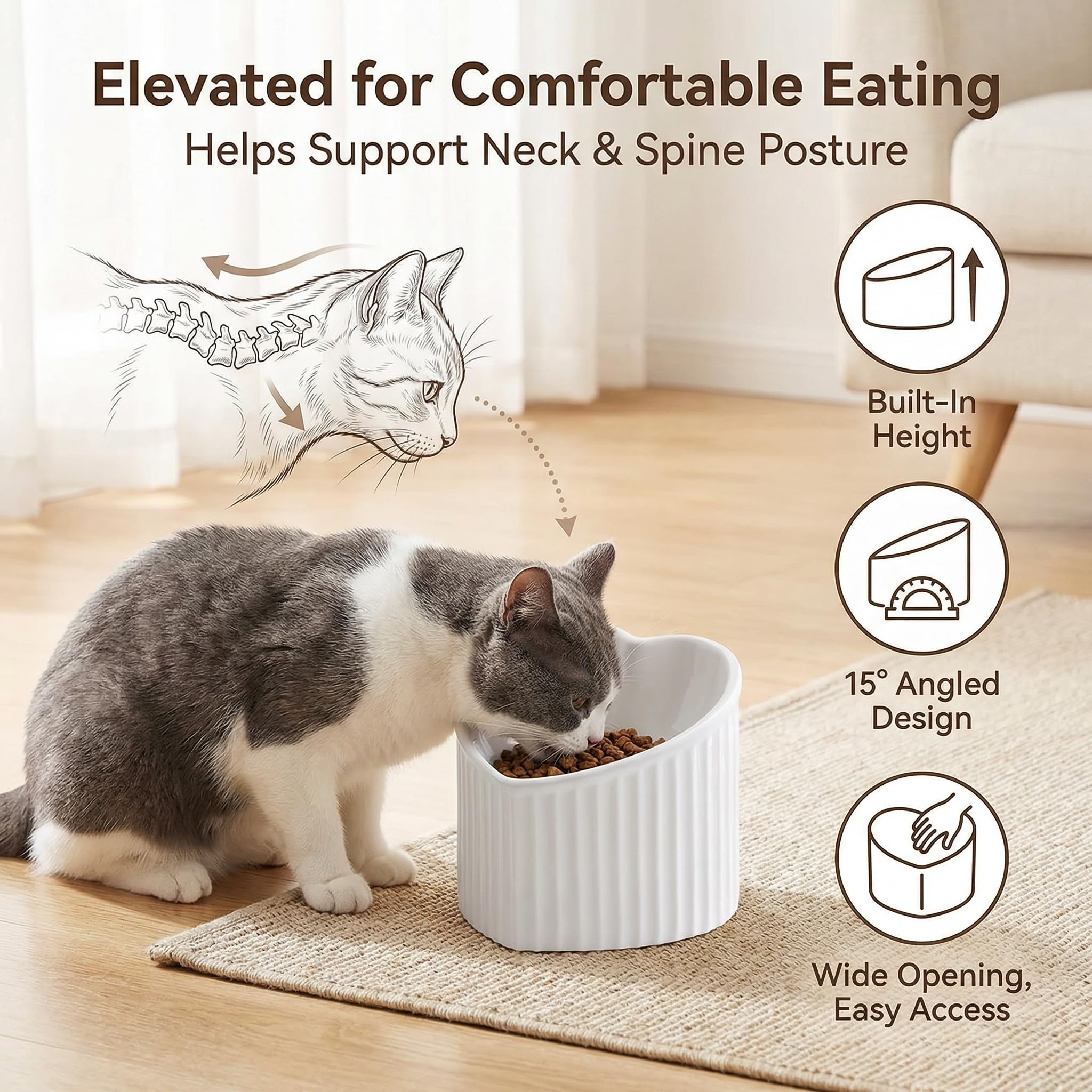 HCHLQLZ gamelle chat rose design anti-fatigue pour les moustaches.